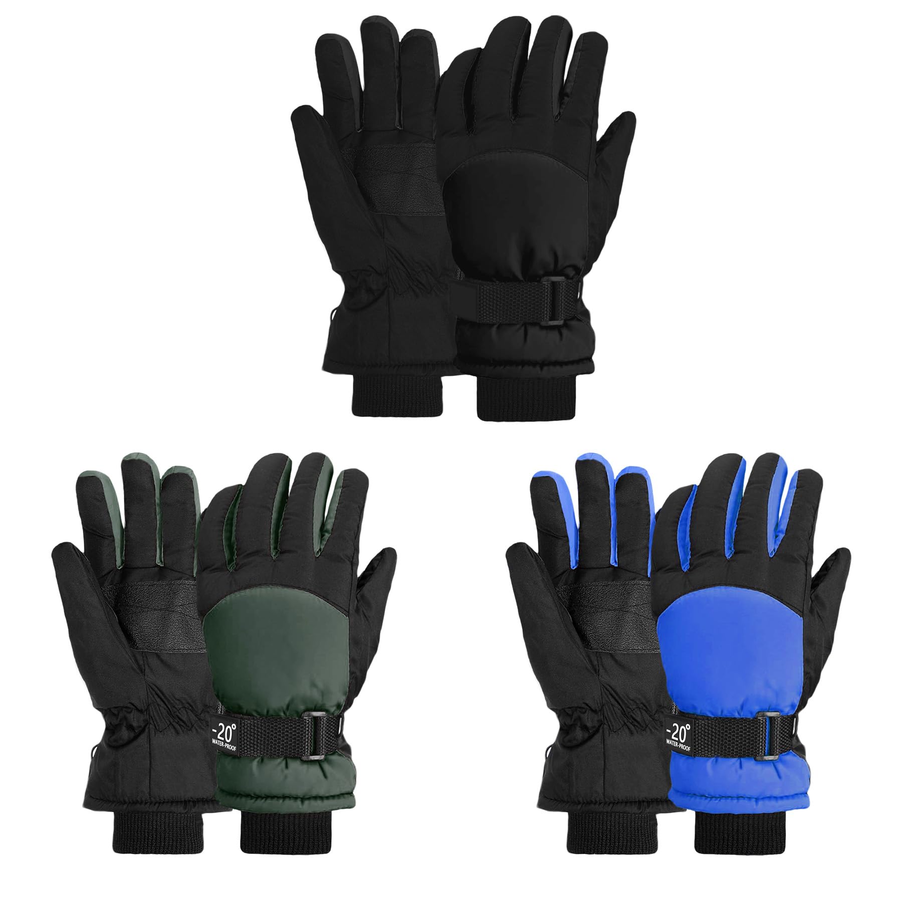 LYDTICK 3 Pairs Winter Gloves for Kids Waterproof Snow Ski Gloves for Boys Girls Outdoor Toddler Mittens