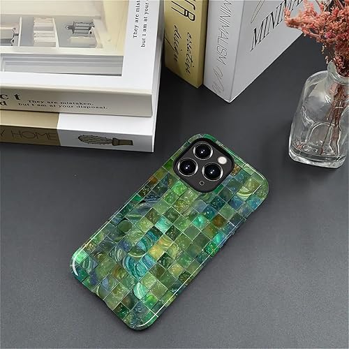 Miniatura 5 de Funda para iPhone 11 Pro Funda, Diseño de Patrón de Mosaico de Vidrio en Tono Verde - Protección Dual Híbrida Silicona + PC Duro Resistente a Golpes