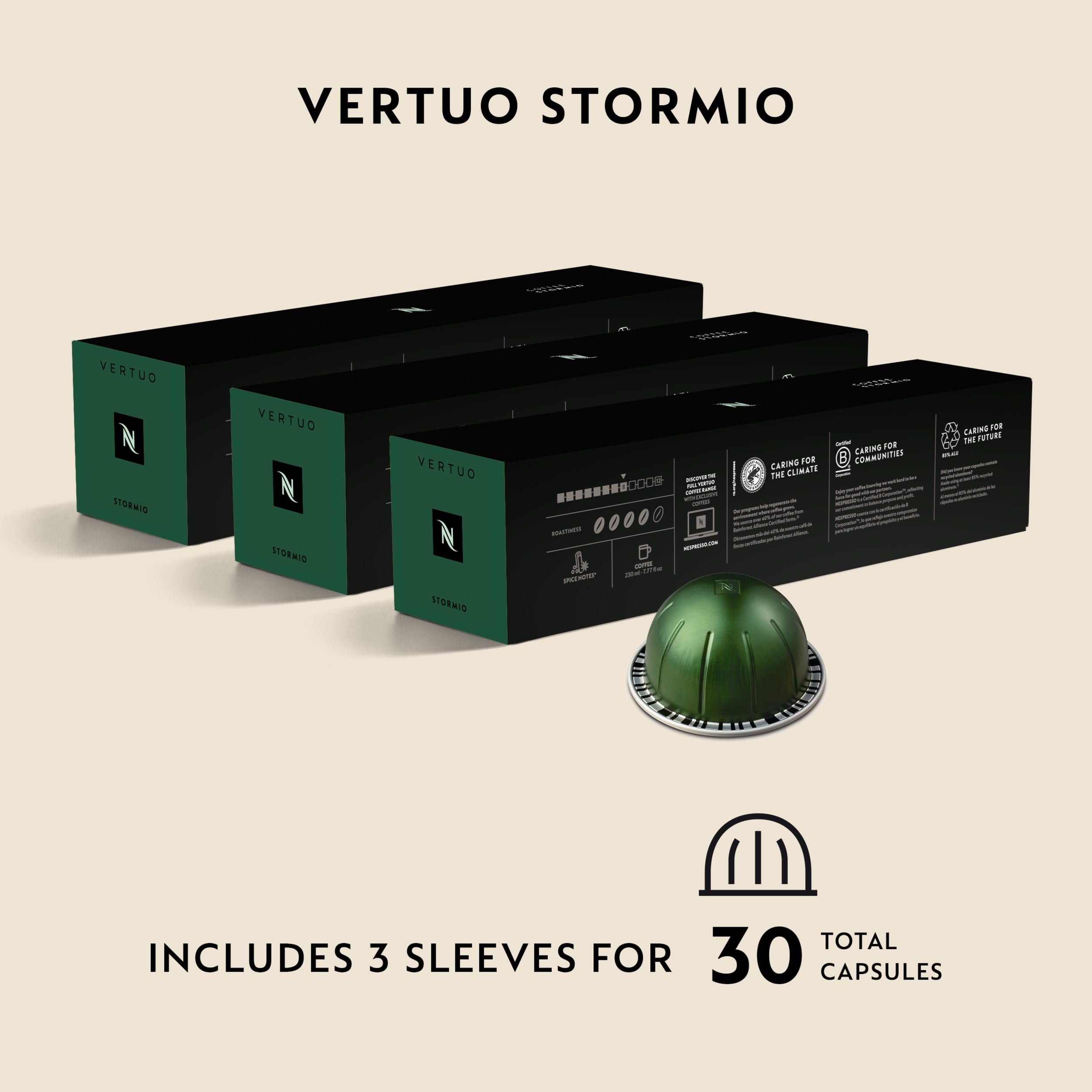 Nespresso Kapsułki Vertuo, Stormio, ciemna palona kawa, 30 kapsułek do kawy, napary 221 g.