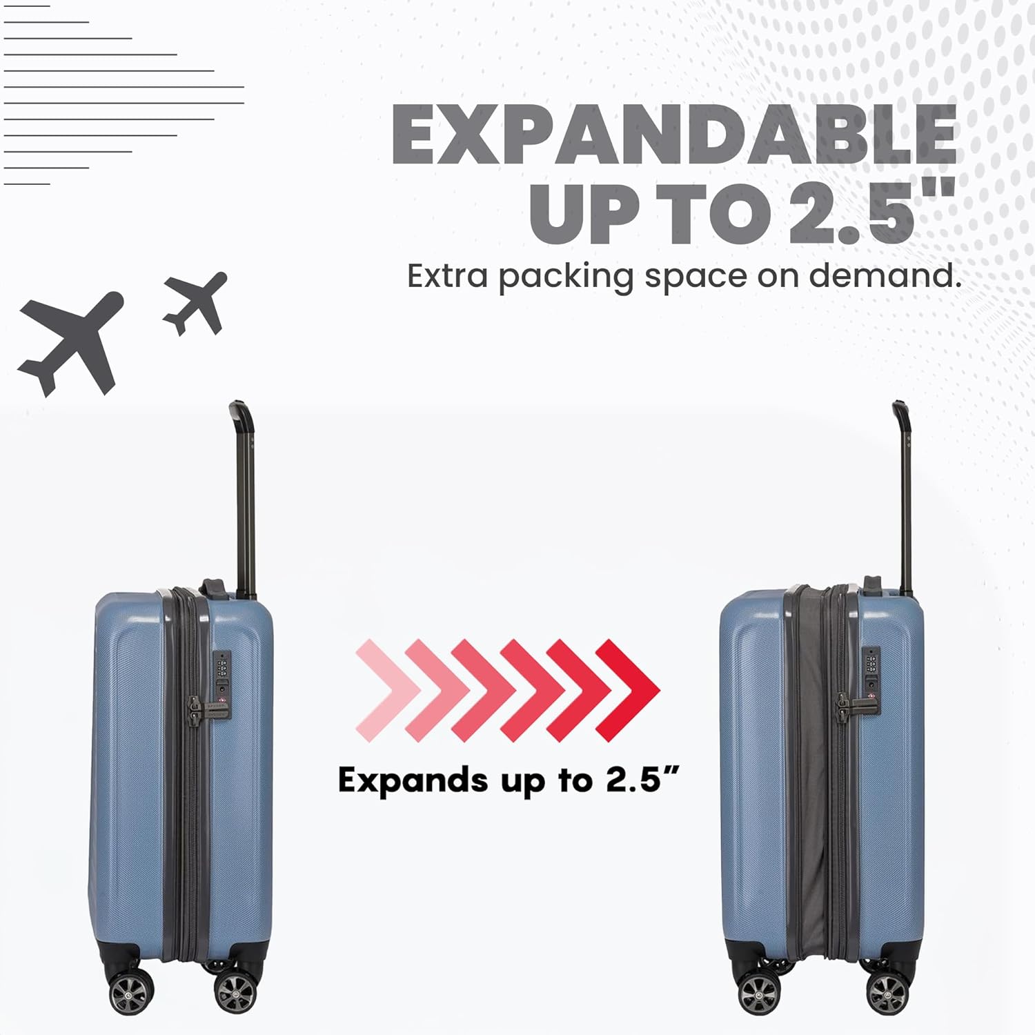 Spyder Rails Expandable Hardside Upright Suitcase with 360° Spinner Wheels, TSA Approved Lock (Denim, 3-Piece Set)