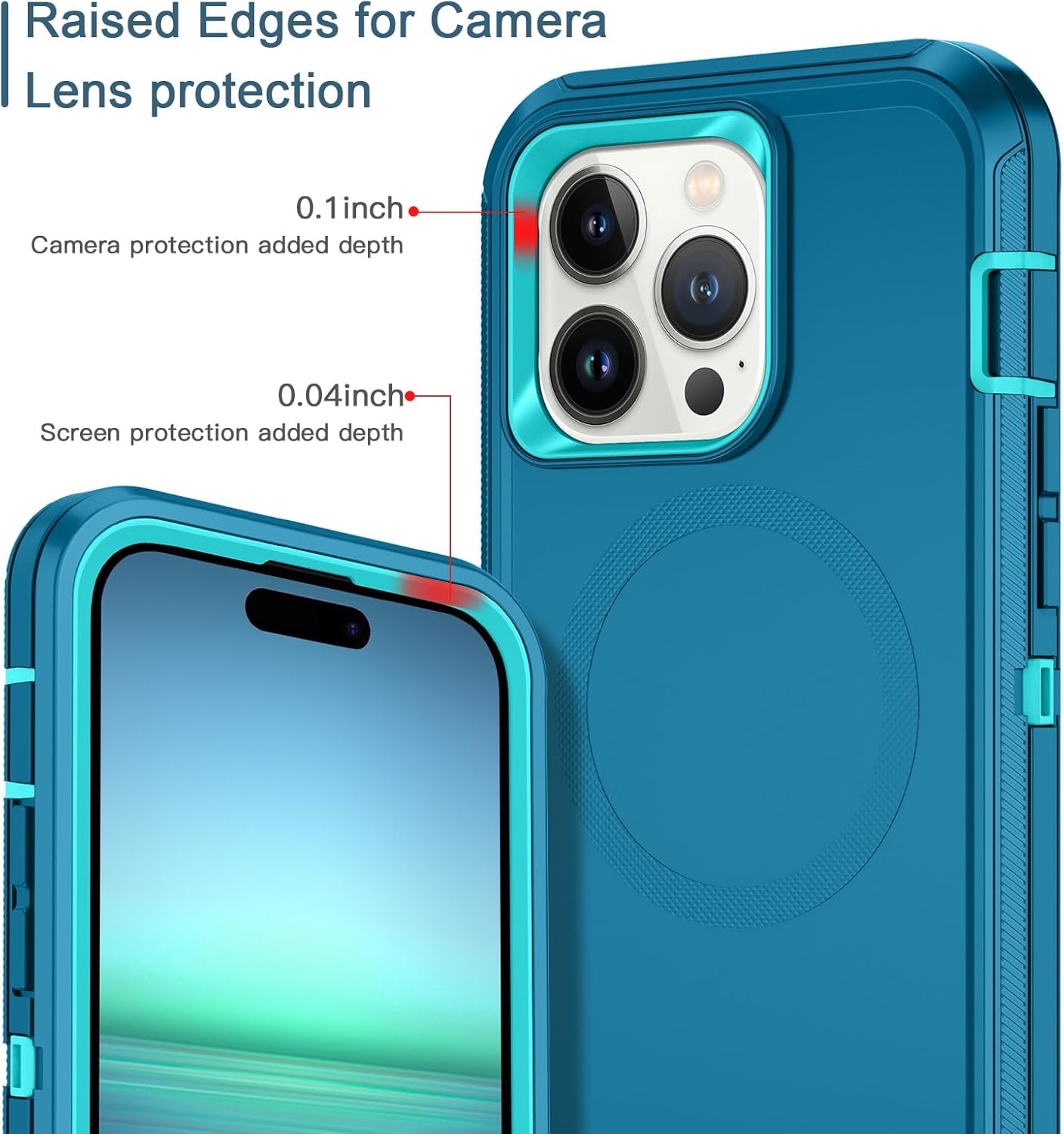 I-HONVA for iPhone 14 Pro Max Case [Compatible with MagSafe] Shockproof 3-Layer Full Body Protection Rugged Heavy Duty Cover Case for Apple iPhone 14 Pro Max 6.7",Turquoise - Image 3