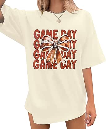 Game Day Sweatshirt Women Football Sweatshirts Rugby Graphic Pullover Weekend Tops Casual Football Season Shirt, Apricot, Small