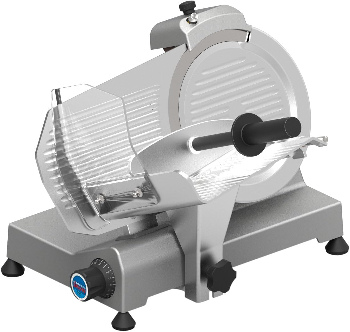 SMART 250-10'' Entry Slicer – 10" Chromium-Plated Blade, 0.25 Hp Air-Cooled Motor, Die-Cast Aluminum, Built-In Sharpener, Safety Hand Guard, Compact Commercial Meat Slicer