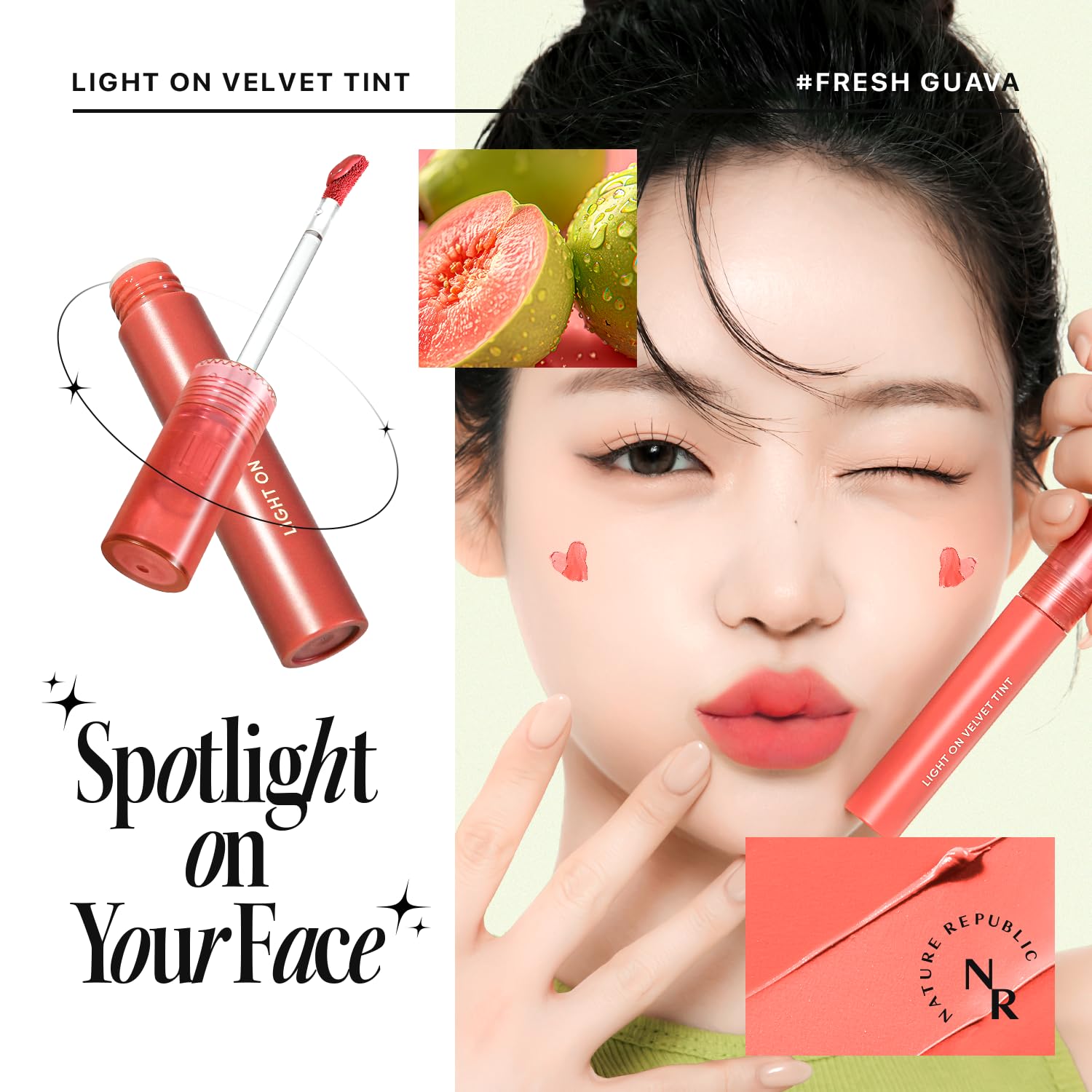 Condition photo showing New/Like New for Nature Republic Light on Velvet Tint (02 FRESH GUAVA) | High Pigment, Weightless Lip Tint with Velvety Matte Finish, Smooth Texture, Non-Sticky Formula