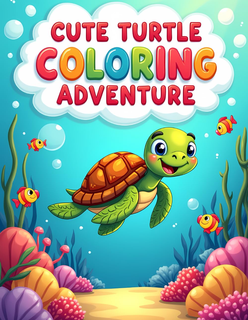 CUTE TURTLE COLORING ADVENTURE: Adorable Sea Turtle Coloring Book for Kids Ages 4–8