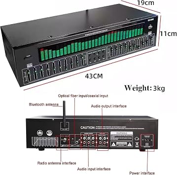 Professional EQ Equalizer, 31 Band Dynamic Spectrum Digital Audio Processor with Remote Control & Audio Cable, Support Bluetooth Function, Stereo Graphics Equalizer for Home, Studio