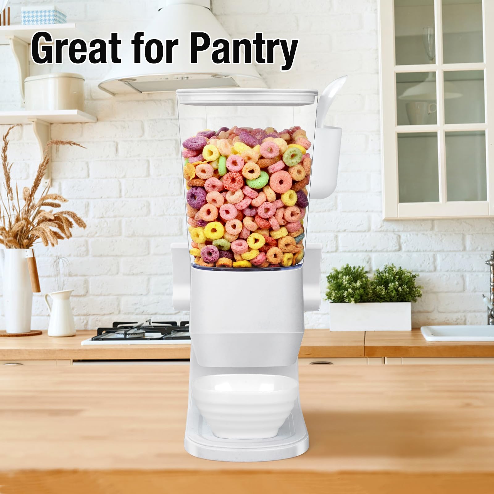 Dispenser per cereali da banco con ciotole e cucchiai, contenitori per cereali, dispensa, snack, contenitore per alimenti secchi con coperchio, per organizzare la cucina, farina d'avena, noci e muesli