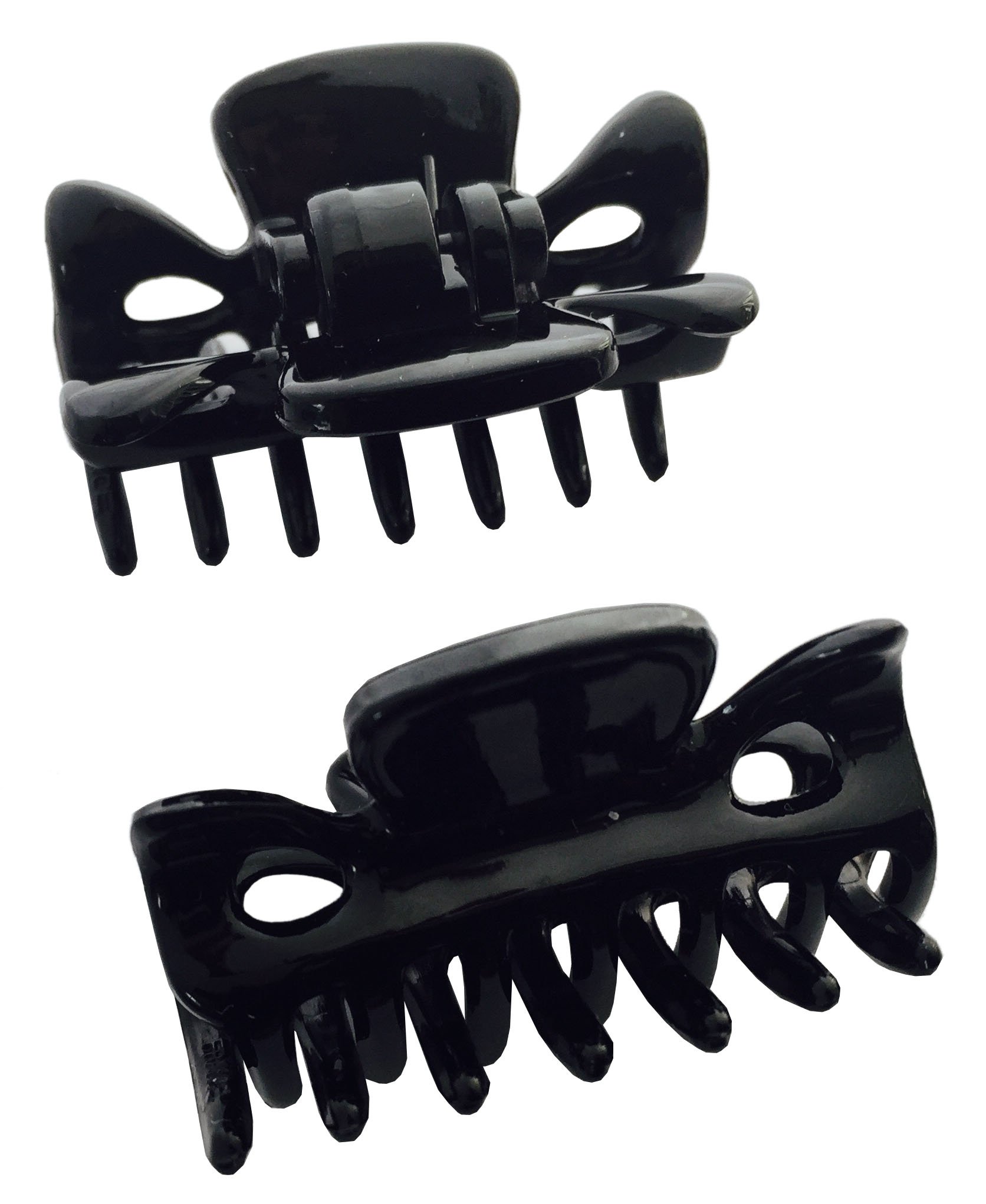 Parcelona French Classic Small 1 1/2" Celluloid Hair Claw Clip No Slip Grip Women Hair Accessories, Made in France (Solid Black)