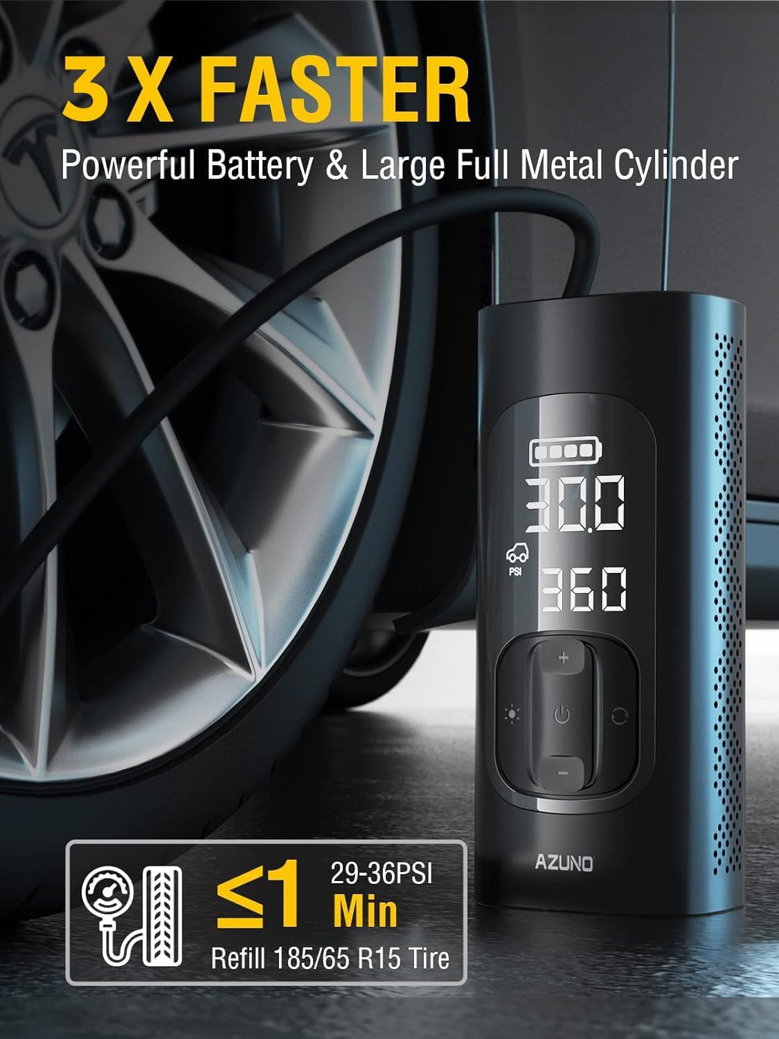 AZUNO Portable Tire Inflator inflating a car tire