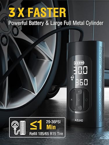 Miniatura 2 de AZUNO Inflador de neumáticos, compresor de aire portátil, bomba de aire portátil de inflado rápido 3X, bomba de neumáticos de apagado automático
