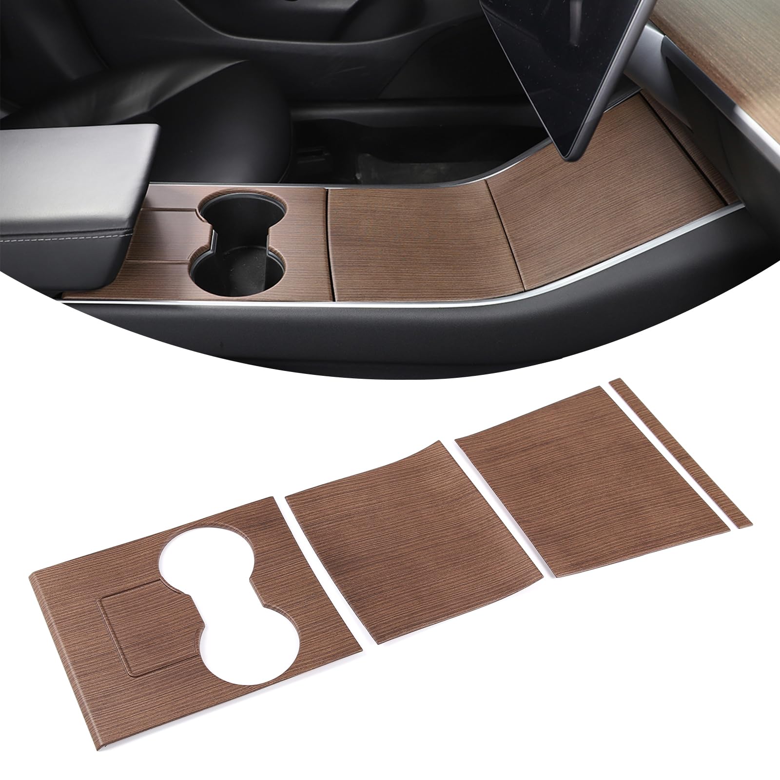 Wood Grain Center Console Cover for 2017-2019 2020 Tesla Model 3 Central Control Gear Decoration Panel Accessories Upgrade Liquid Proof UV Protected
