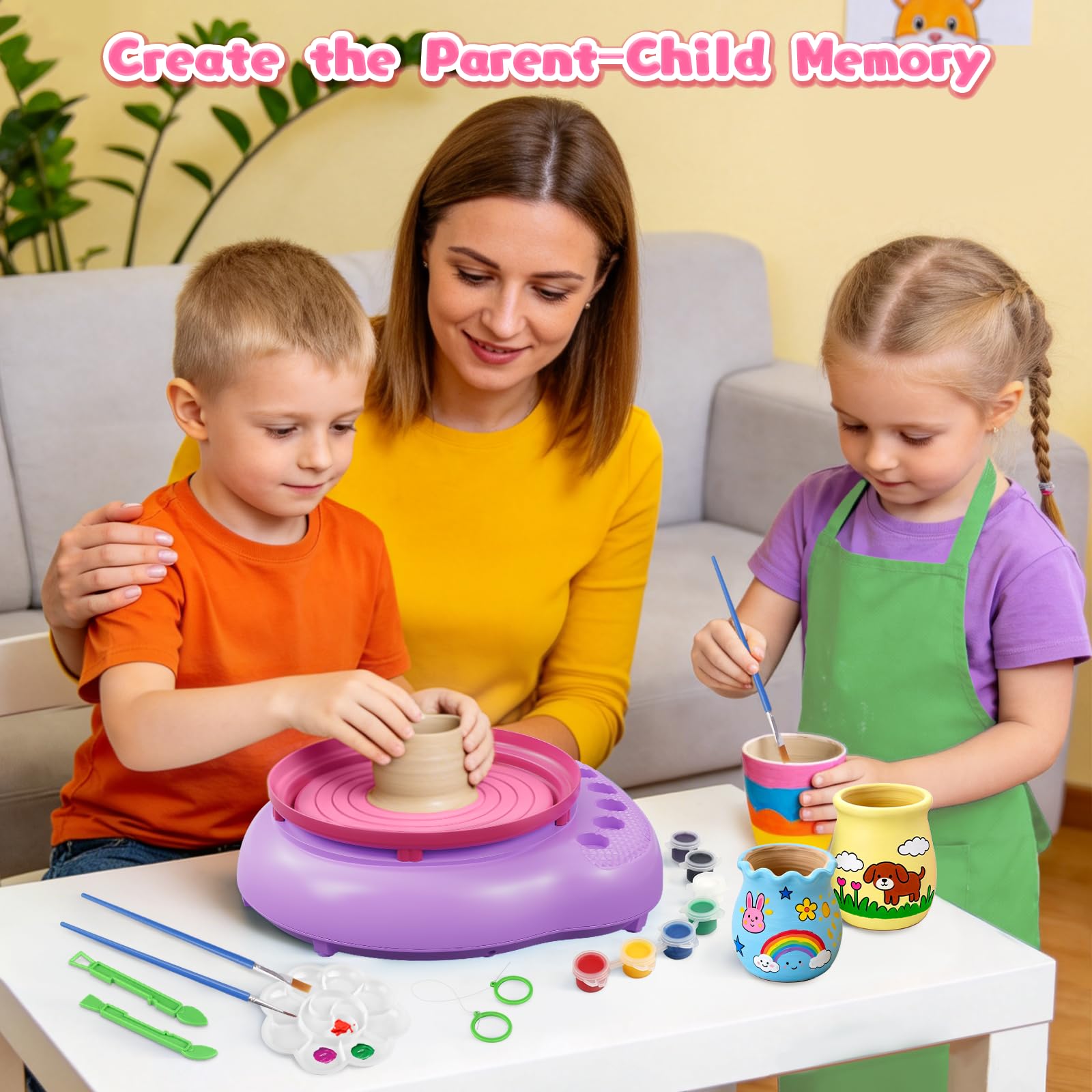 Kit Creativo Bambini 6 7 8 9 10 11 12 Anni - Tornio per Ceramica Bambini con Argilla e Colori, Set Creativo Regalo, Kit Ceramica Argilla Autoindurente Regalo Pasqua Natale Compleanno Bambino Bambina