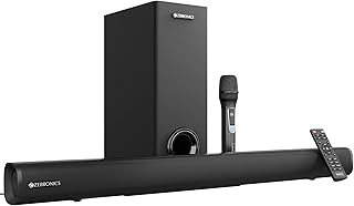 Zebronics 200W Soundbar with Dual Drivers, Virtual 5.1 Surround, 5.2" Subwoofer, BT v5.3, TV (ARC), USB, AUX, Wall Mountable, Karaoke, Wireless Mic, LED Display (Juke Bar 4120)