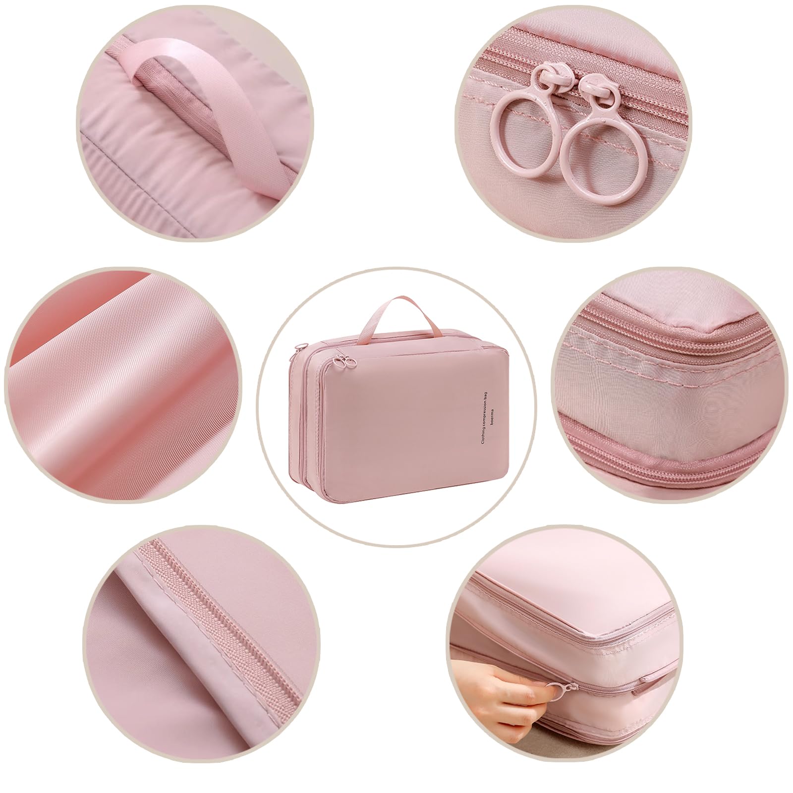 Cubi di imballaggio a compressione a doppio strato per viaggi, borse organizer per bagagli comprimibili per valigie borsa da imballaggio accessori da viaggio, rosa, M