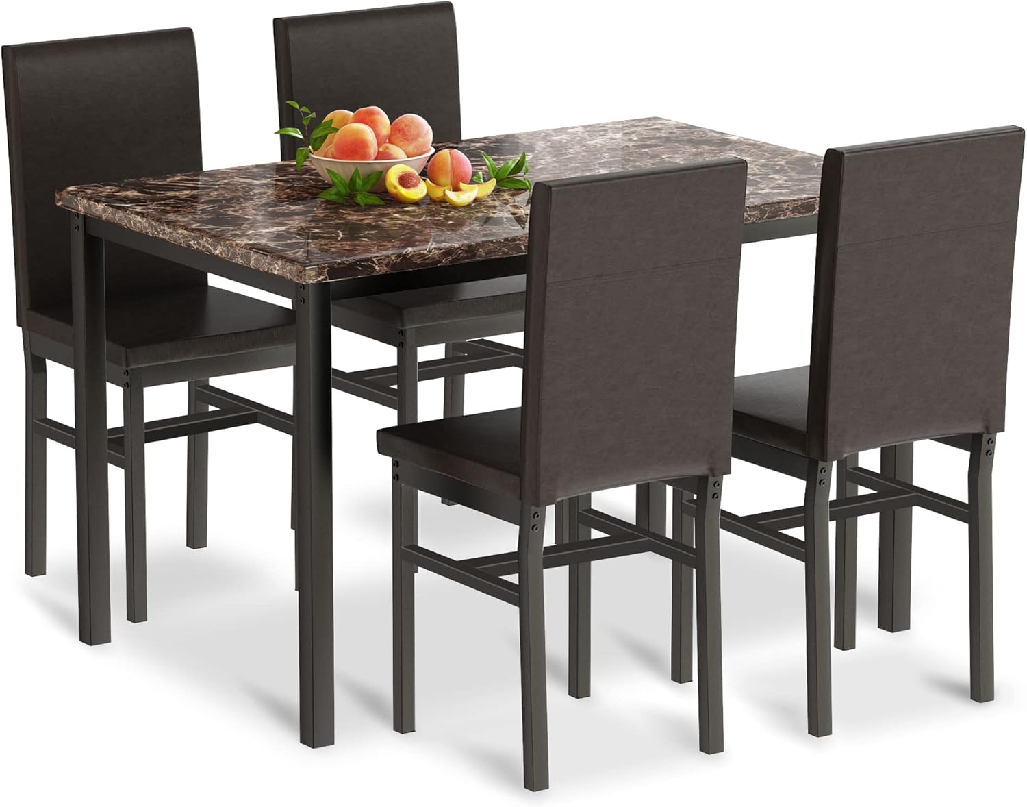 tantohom Marble Top Style Dining Table Set for 4, Metal Frame Furniture Kitchen Table and Chairs for 4, Dinette Breakfast Nook Table Set with 3 Pu Leather Chairs for Dining Room - Table & Chair Sets