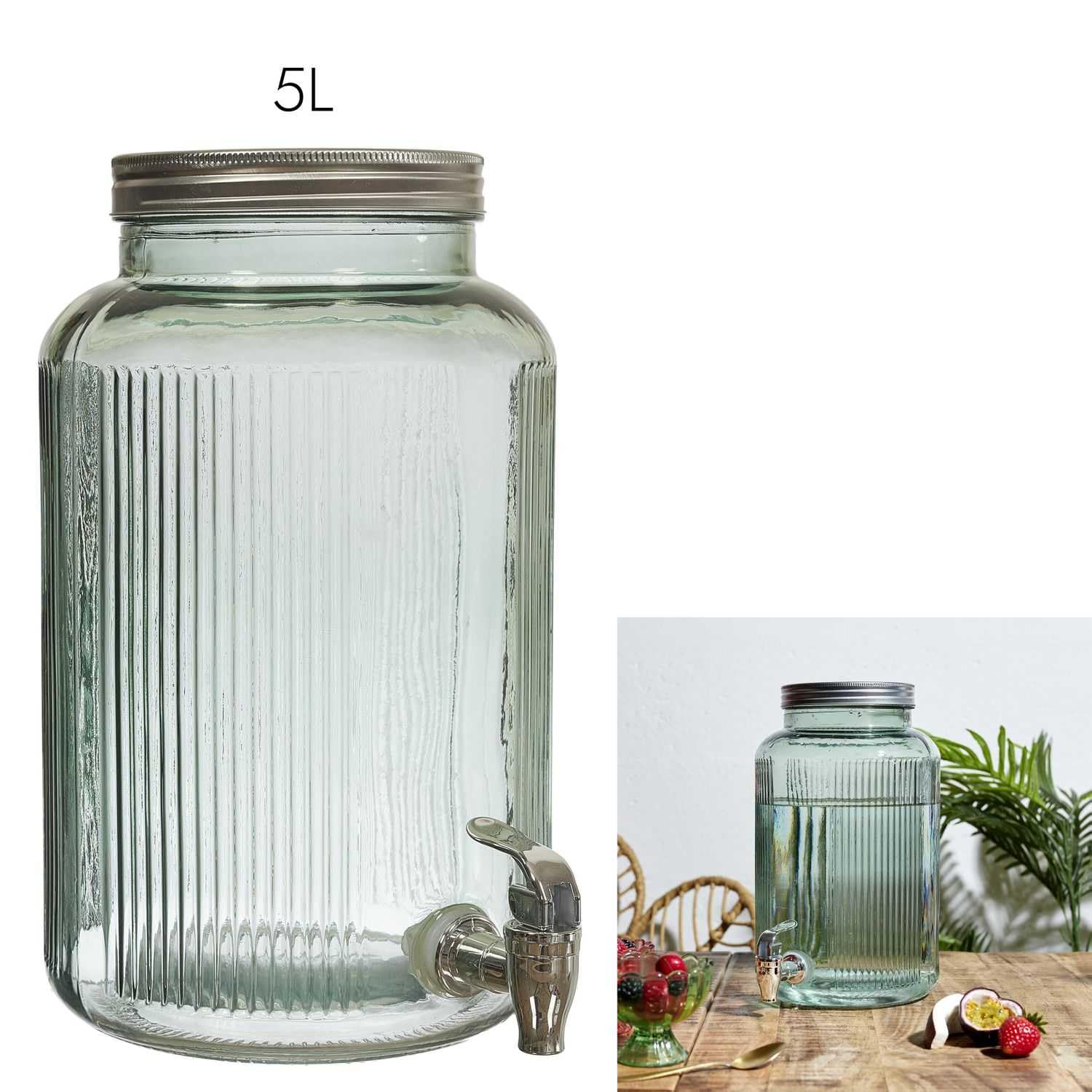 Cook Concept, KA0495, Fontana in Vetro Colorato per Drink e Aperitivi da 5 Litri - Ideale per Cocktail, Birre e Succhi - Design Elegante e Pratico - Verde, 5 Litri
