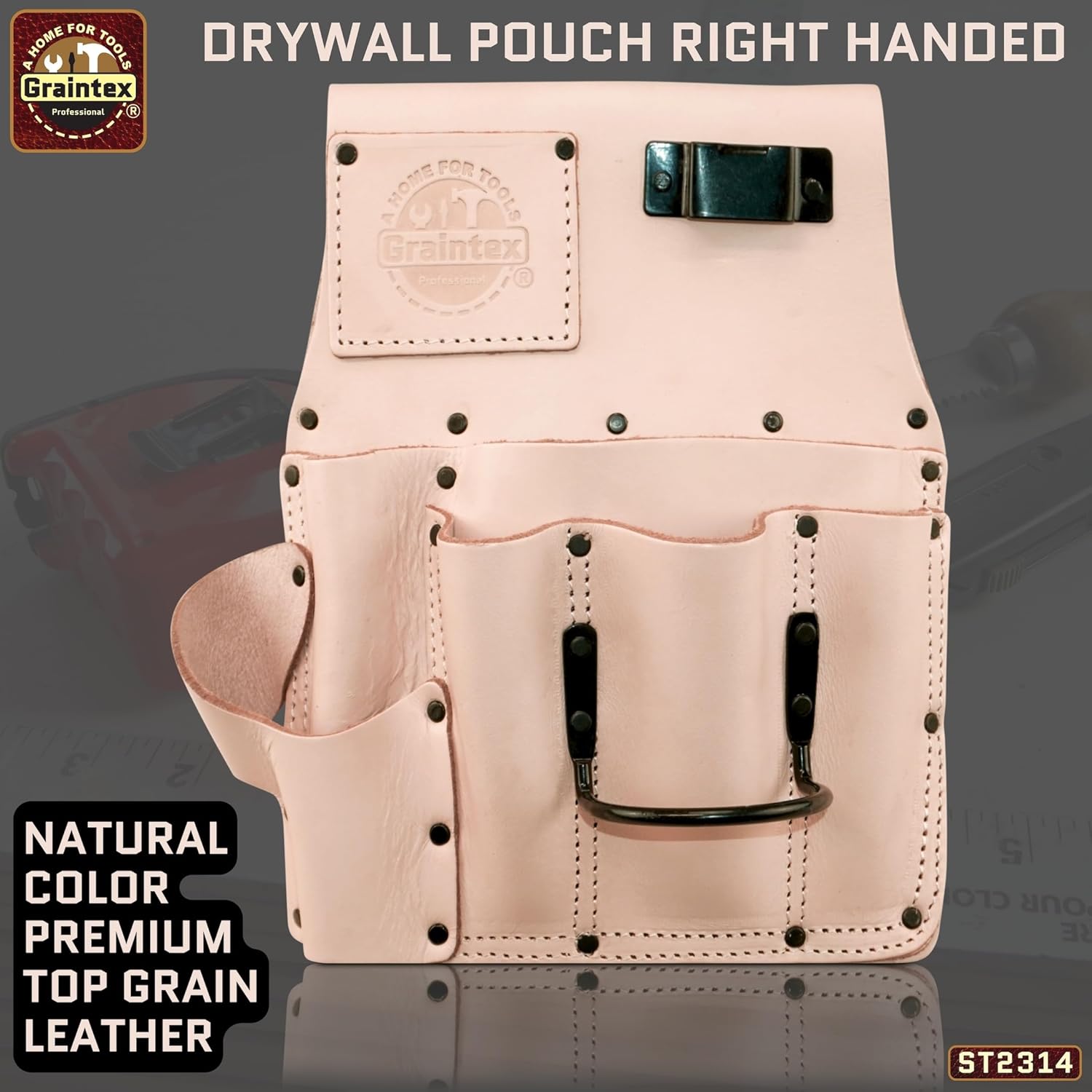 Graintex Drywall Pouch Heavy Duty Top Grain Leather, Steel Hammer Holder, Drywall Tool Belt, Framers Tool Pouch, Construction, Carpenter, Electricians, Ideal for Tradesmen