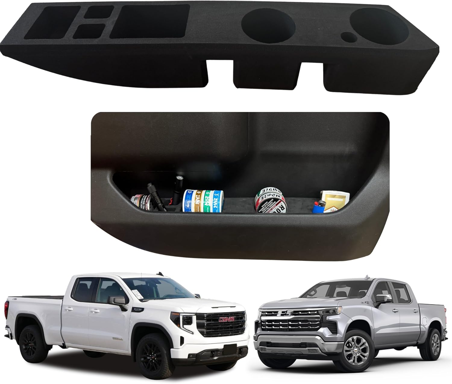 Cup Holder Insert & Door Organizer for Chevy Silverado & GMC Sierra 2019-2024, Driver Side Door Storage Box, Custom Fit