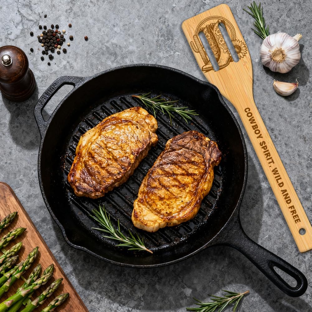 GLOBLELAND 6 Pcs Western Cowboy Wooden Spoons Utensil Set Horse Boots Bamboo Carving Kitchen Cooking Utensils Wooden Engraved Cooking Spatula Sets for Kitchen Fun House Warming Gift