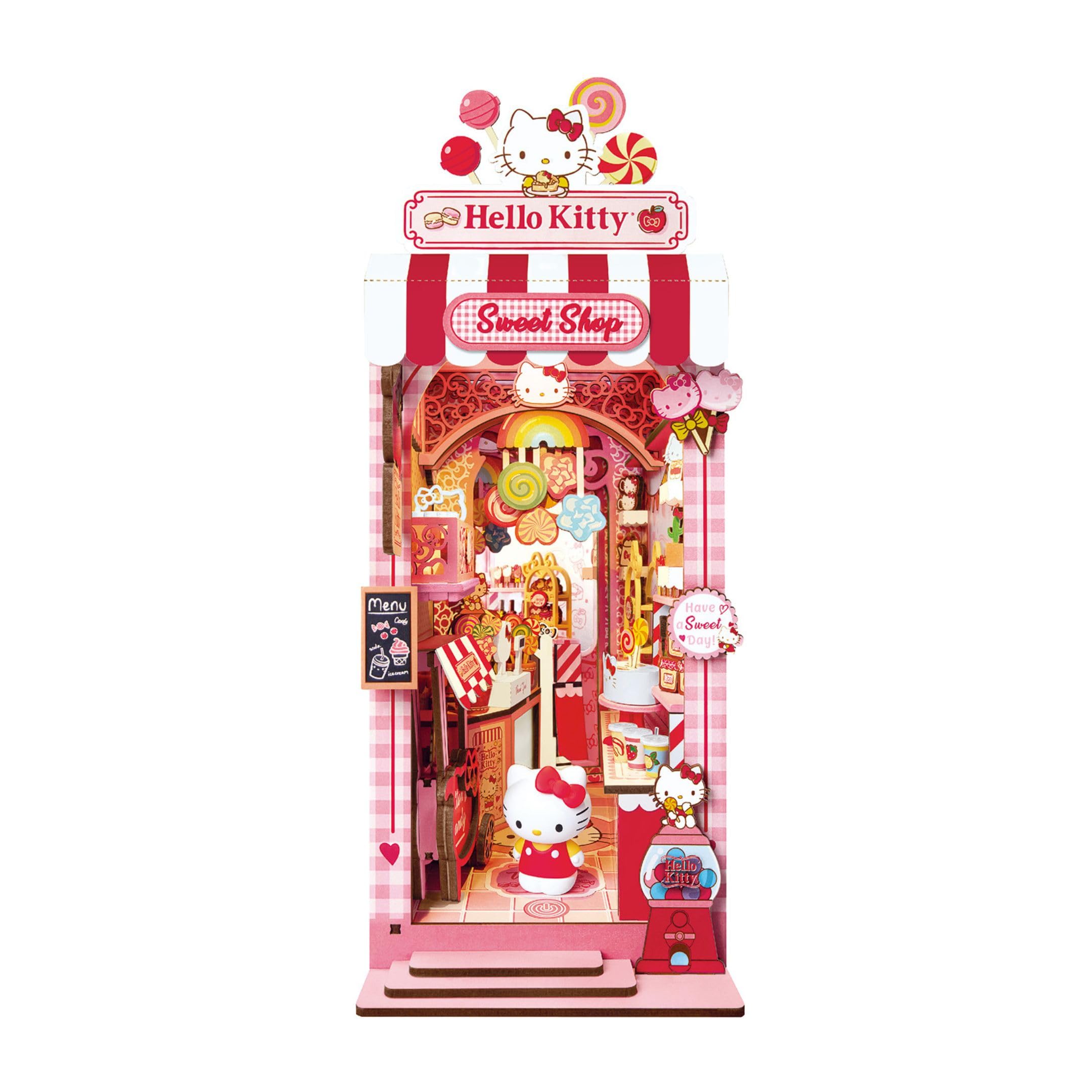 Hello Kitty Sweet Shop Book Nook Kit - Offizieller Sanrio DIY Miniaturregaleinsatz mit Touch-LED - 149-teiliges 3D-Puzzle für Erwachsene & Jugendliche - Kawaii Dekor Sammlerstück Diorama Bastelset