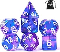 Vista 12 de Juego de dados DND de 7 dados poliédricos con una bolsa de dados de cuero, juego de dados D&D para juegos de mesa RPG (negro)