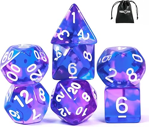 Miniatura 12 de Juego de dados DND de 7 dados poliédricos con una bolsa de dados de cuero, juego de dados D&D para juegos de mesa RPG (negro)
