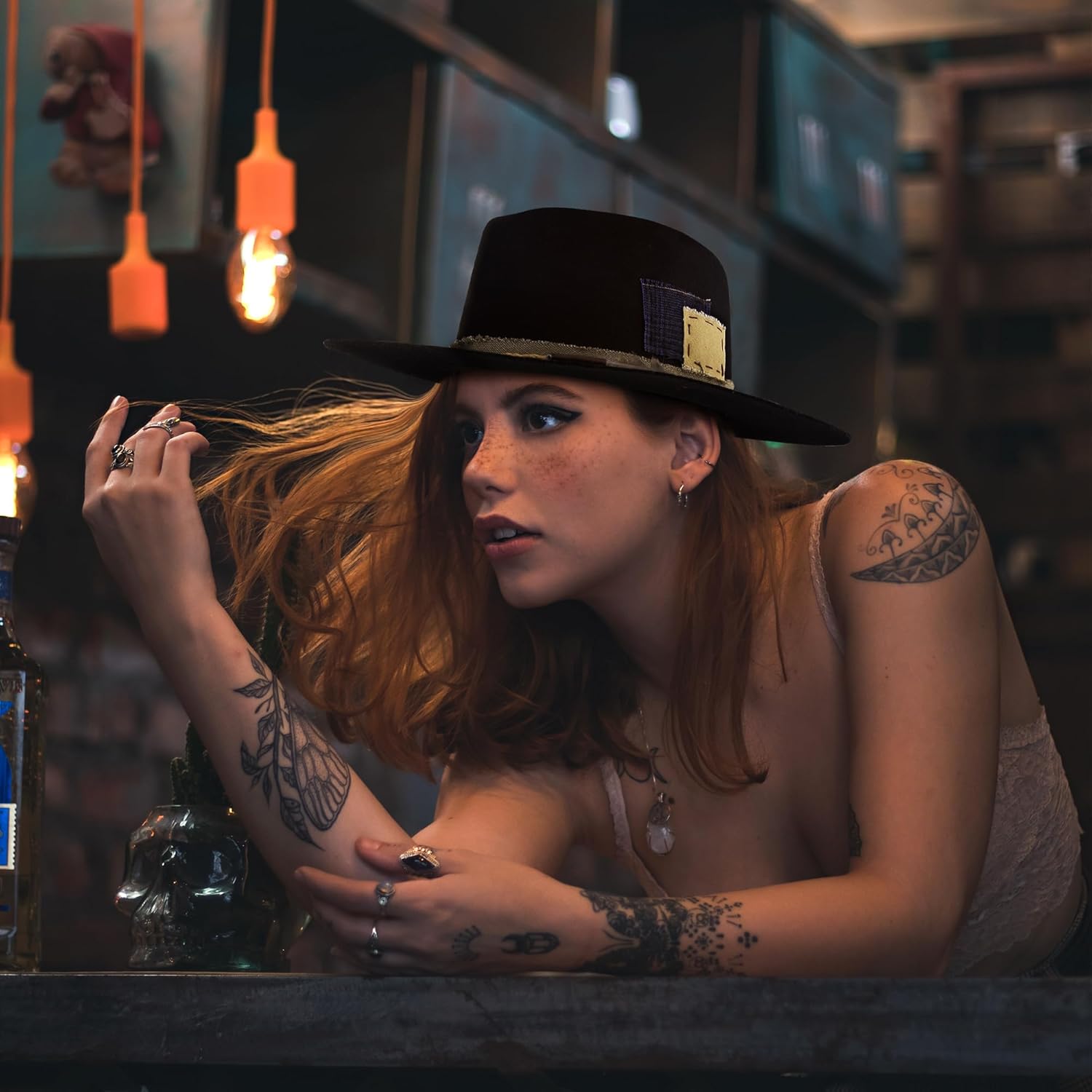 RUEDIGER Wide Brim Fedora Hats for Men Women 100% Wool Felt Panama Rancher Hat with Lightning Logo Distressed/Burned Handmade - Image 5