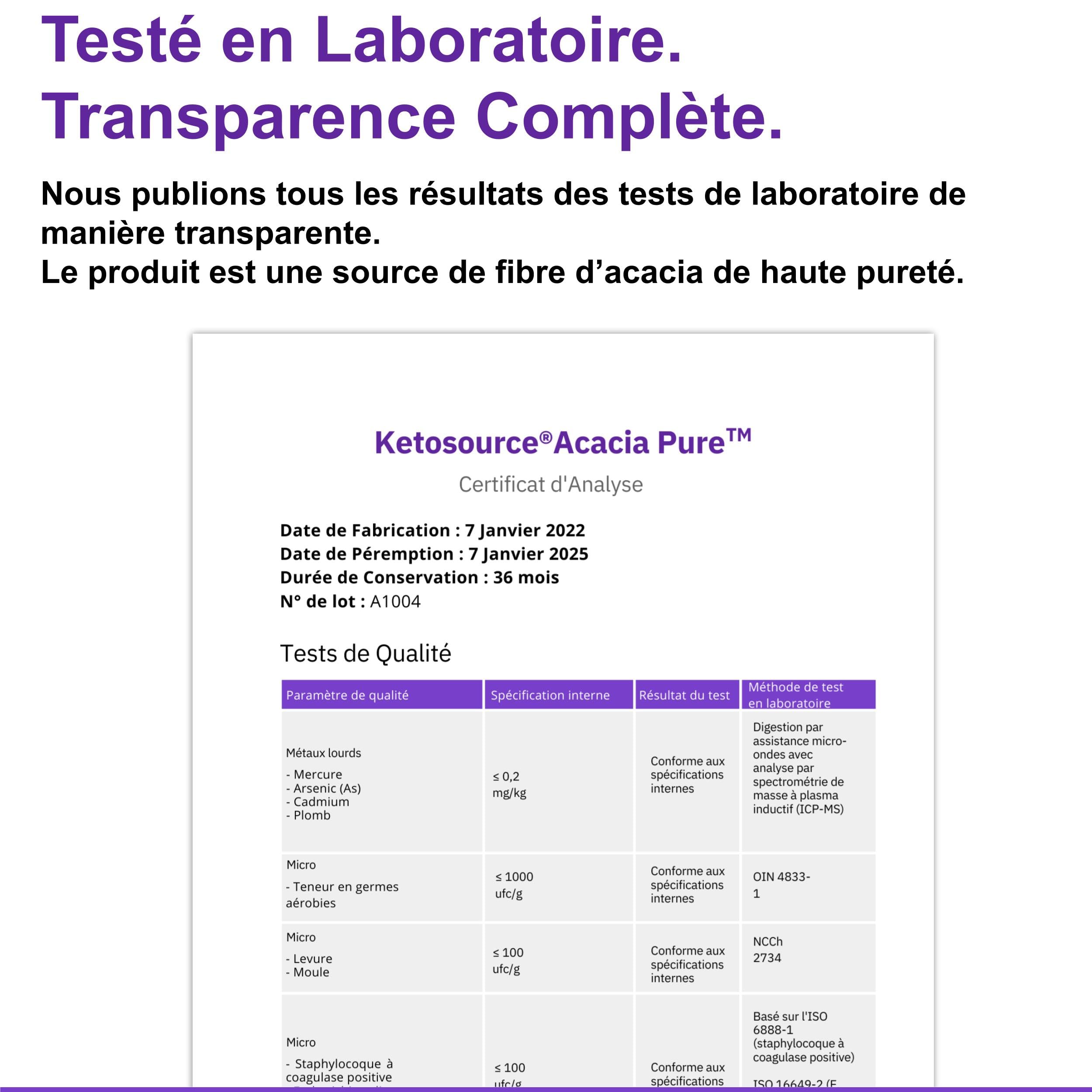 Ketosource® Fibre d'Acacia Pure 500g Supplément de fibres solubles prébiotiques 0g glucides Zéro calories