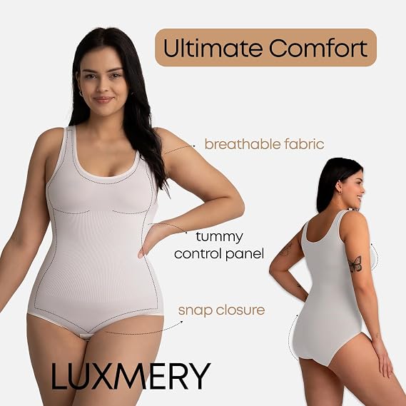 Sculpting Shapewear Round Neck Bodysuit - Tummy Control - Seamless Compression Body Shaper Women