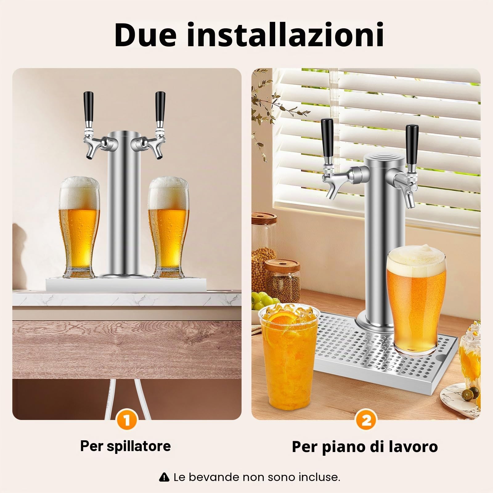 Impianto di spillatura per birra con doppio tocco, in acciaio inox, con vassoio antigoccia rimovibile, per bar, appartamenti, ristoranti, caffetterie, ecc
