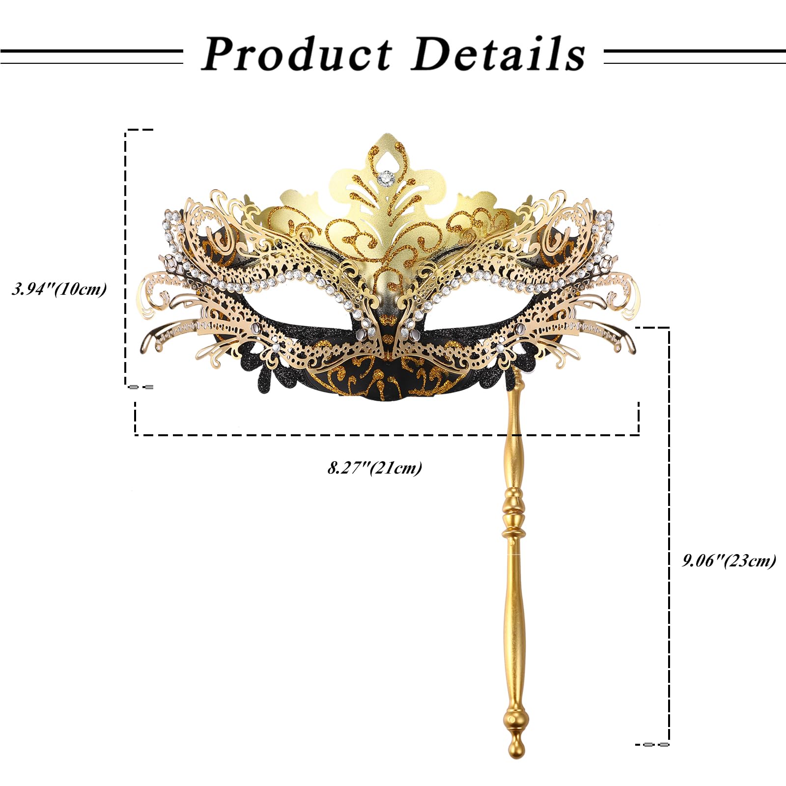 Oidea Women's Masquerade Mask with Stick: Rhinestones Deecorations Mardi Gras Venetian Mask Halloween Carnival Party Costume Ball Mask - Image 4
