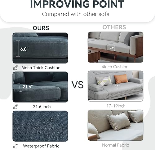 Miniatura 4 de Sofá biplaza de 56.7 pulgadas con 2 almohadas de lanzamiento, sofá de 2 asientos con puerto USB y tela impermeable, sofá azul oscuro con cojín