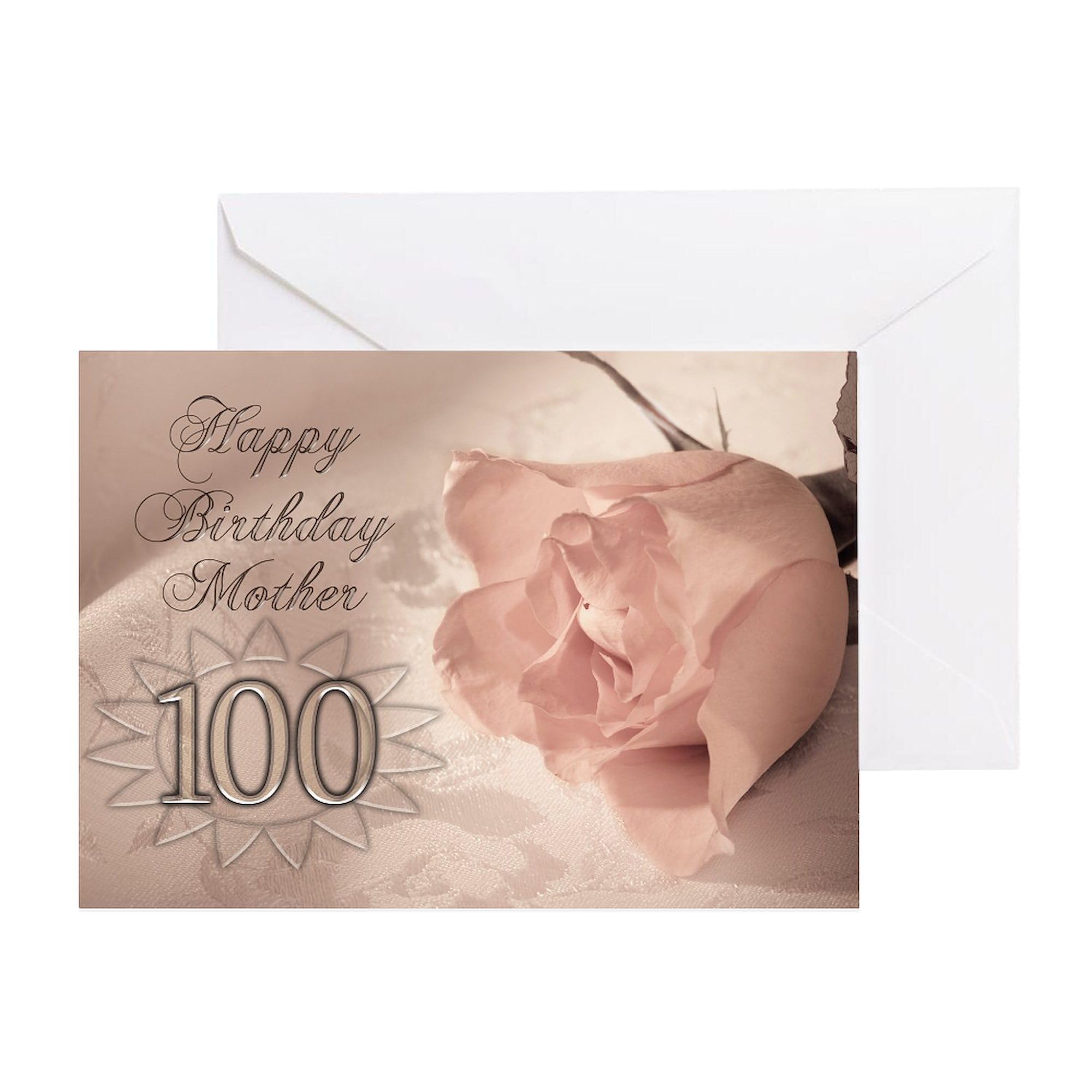 CafePress 100Th Birthday For Mother, Pink Rose Folded Greeting Card Glossy