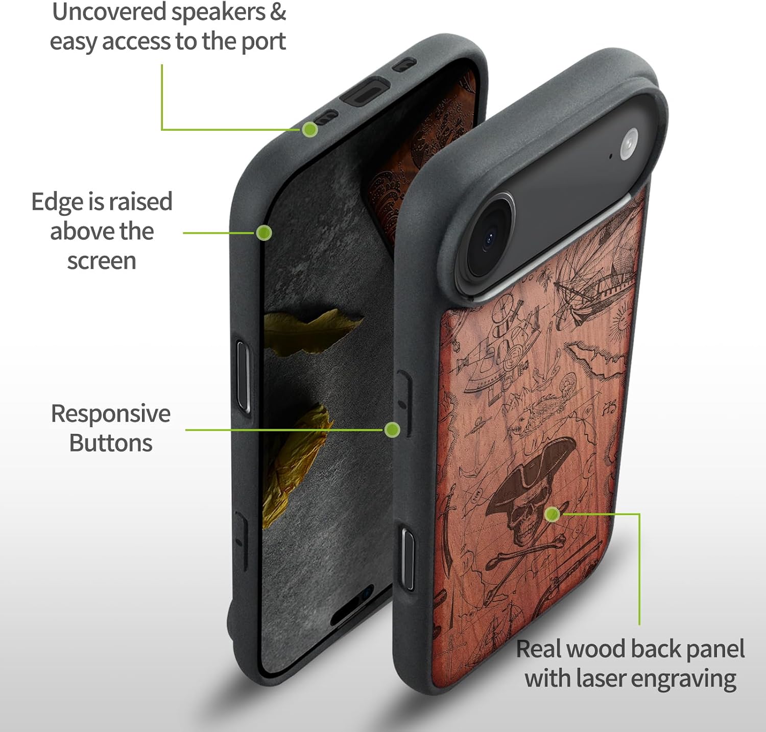 Carveit Magnetic Wooden Case for iPhone Air Case, Wood Artisan Engraved & Soft TPU Shockproof Cover, Compatible with MagSafe 17 Air Wireless Chargers (Pirate Flag) Rosy