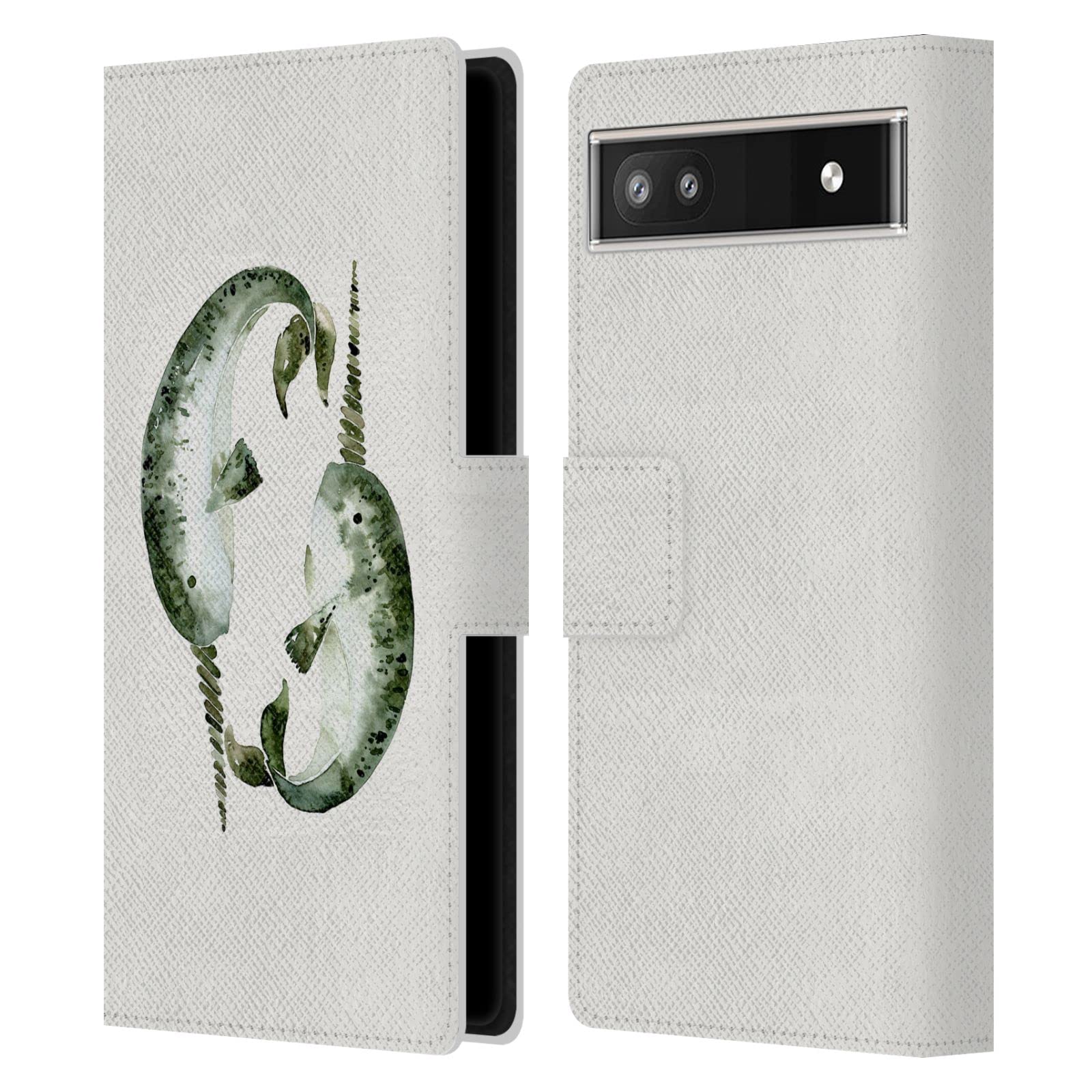 Head Case Designs Officially Licensed Cat Coquillette Original Narwhals Sea Leather Book Wallet Case Cover Compatible With Google Pixel 6a