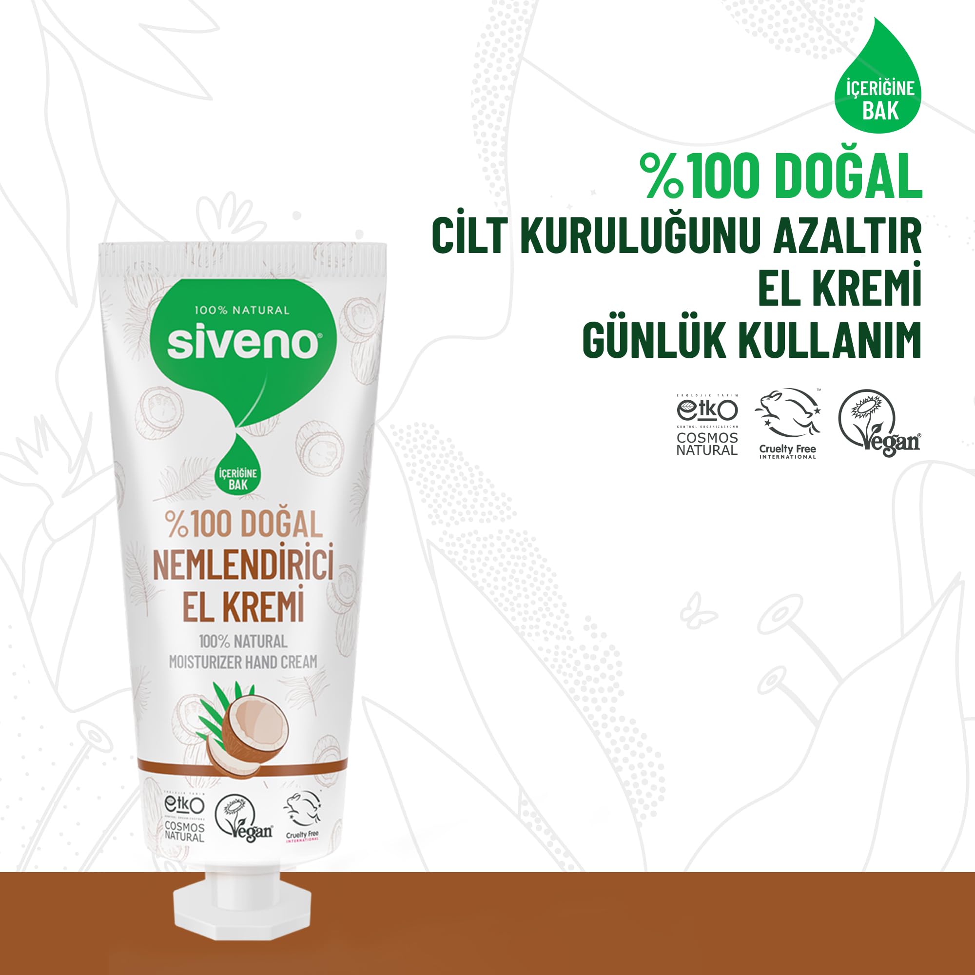 Siveno%100 Doğal El ve Vücut Kremi Hindistan Cevizi Avokado Yoğun Nemlendirici Onarıcı Vegan 30 ml