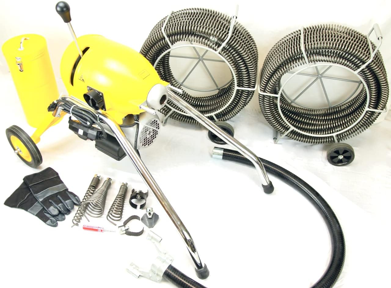- BLUEROCK Package Deal BLUEROCK Model SDS200 1.5HP 2inches - 8inches Sectional Pipe Drain Cleaning Machine Kit w/ 120' Cable Snake & Cutters Set