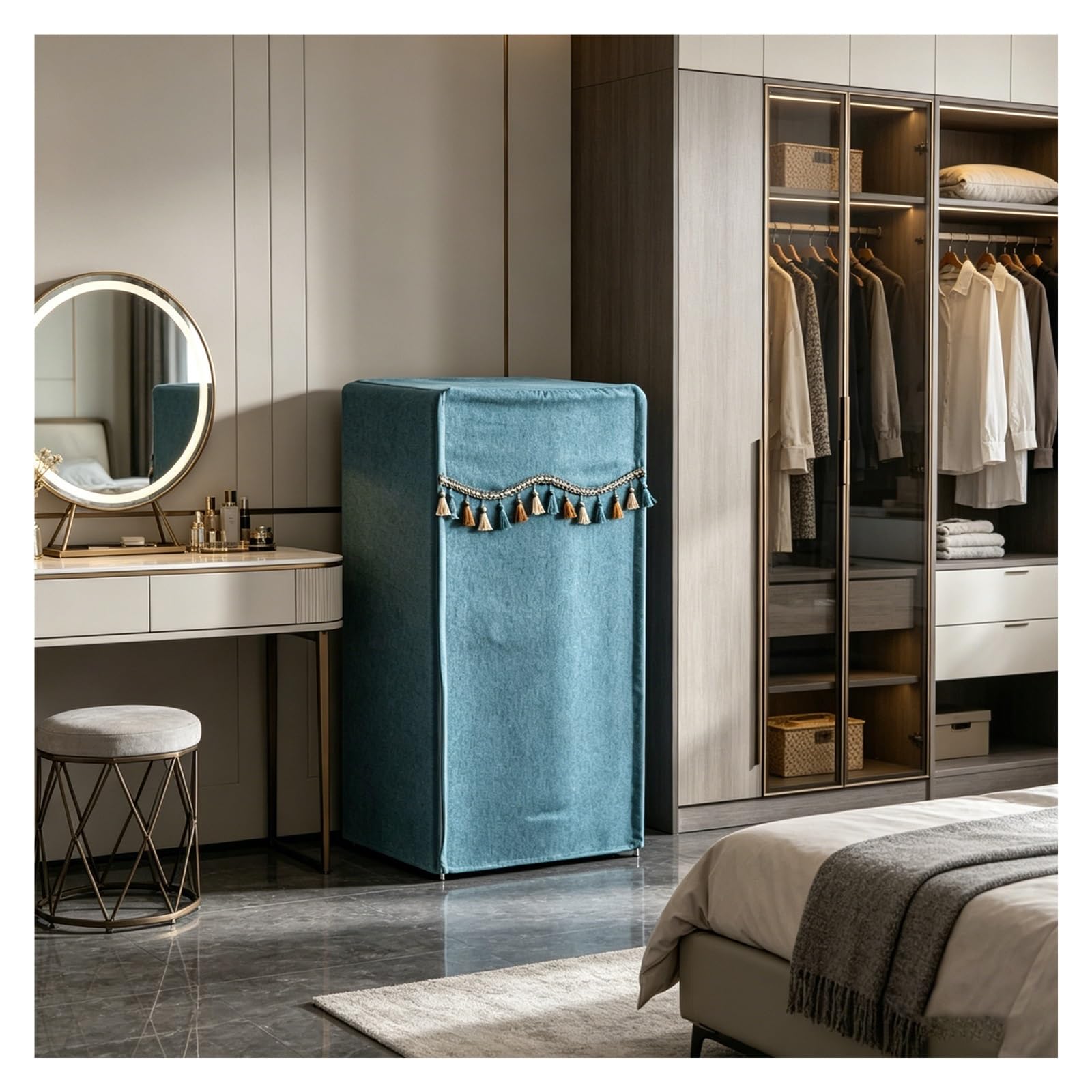 CHZDPP Custom Safe Lock Box Protective with Tassel, UV Resistant Safe Box Dust Covers for Refrigerator/Appliances, 3 Color Chenille Fabric Vault Cover(Indigo,70x50x120 cm/28"x20"x47")