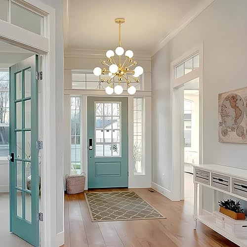 Miniatura 14 de KCO Lighting - Lámpara de araña moderna Sputnik con globo dorado, 18 luces, bola de vidrio de leche, iluminación colgante redonda, lámpara