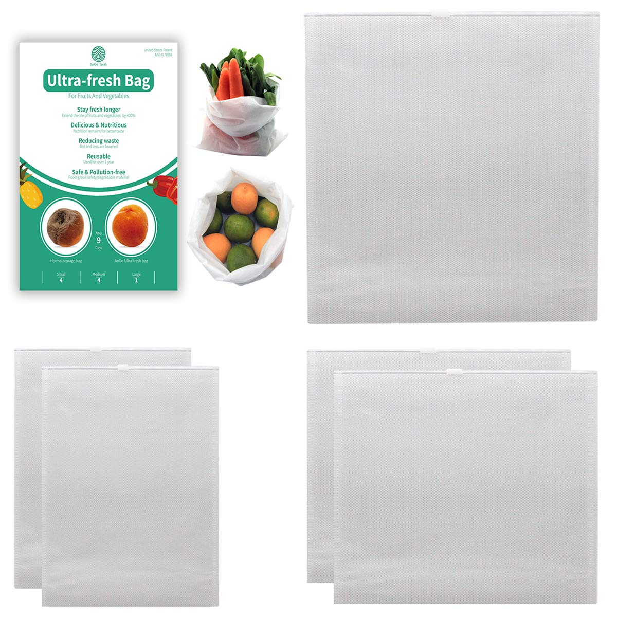 Otinlai Reusable Produce Storage Bags - 2 Pack (2L), Eco-Friendly Zipper Bags For Veggies & Freezer - View #7