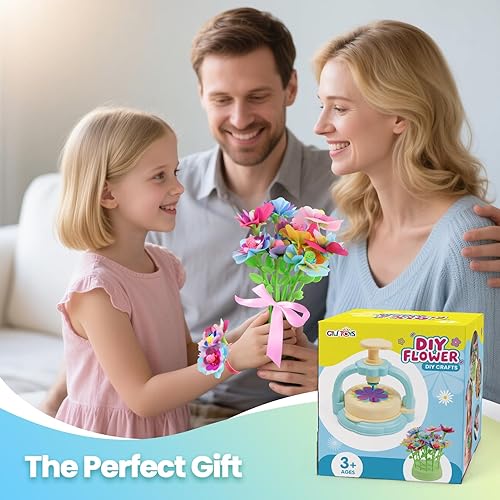 Miniatura 4 de Kit de manualidades de flores para niños de 4 a 8 años – Ramo de tela DIY juguete para niñas y niños – Regalo STEM reutilizable sin pegamento – Haz