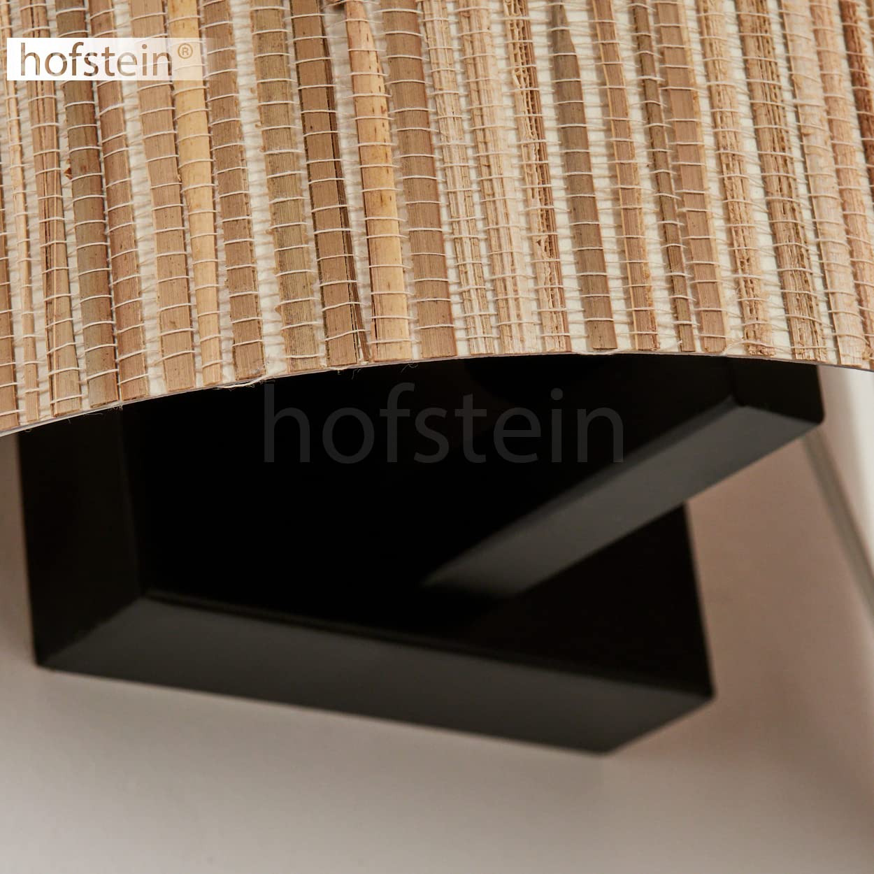 Aplique Bongal, lámpara de pared de diseño boho de metal/seagrass en negro/naturaleza, punto de pared con pantalla redonda de seagrass. Con efecto up&down en la pared, 1 lámpara, sin bombilla(s)