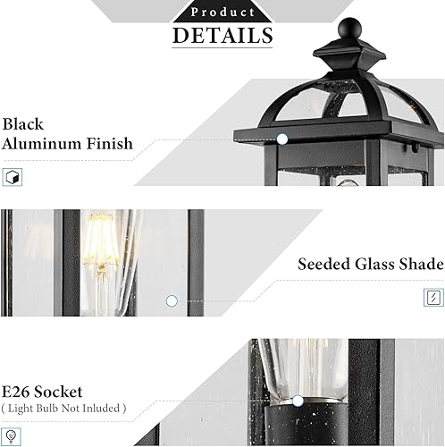 Miniatura 6 de Darkaway Luces de poste para exteriores, postes de iluminación al aire libre, luces de poste de aluminio impermeables con vidrio, luces de poste de