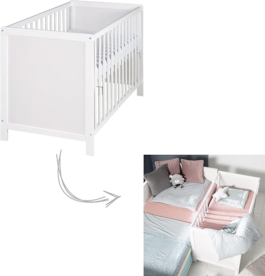 roba Lit Bébé 2-en-1 et Cododo Évolutif en Bois Laqué Blanc (60 x 120 cm)