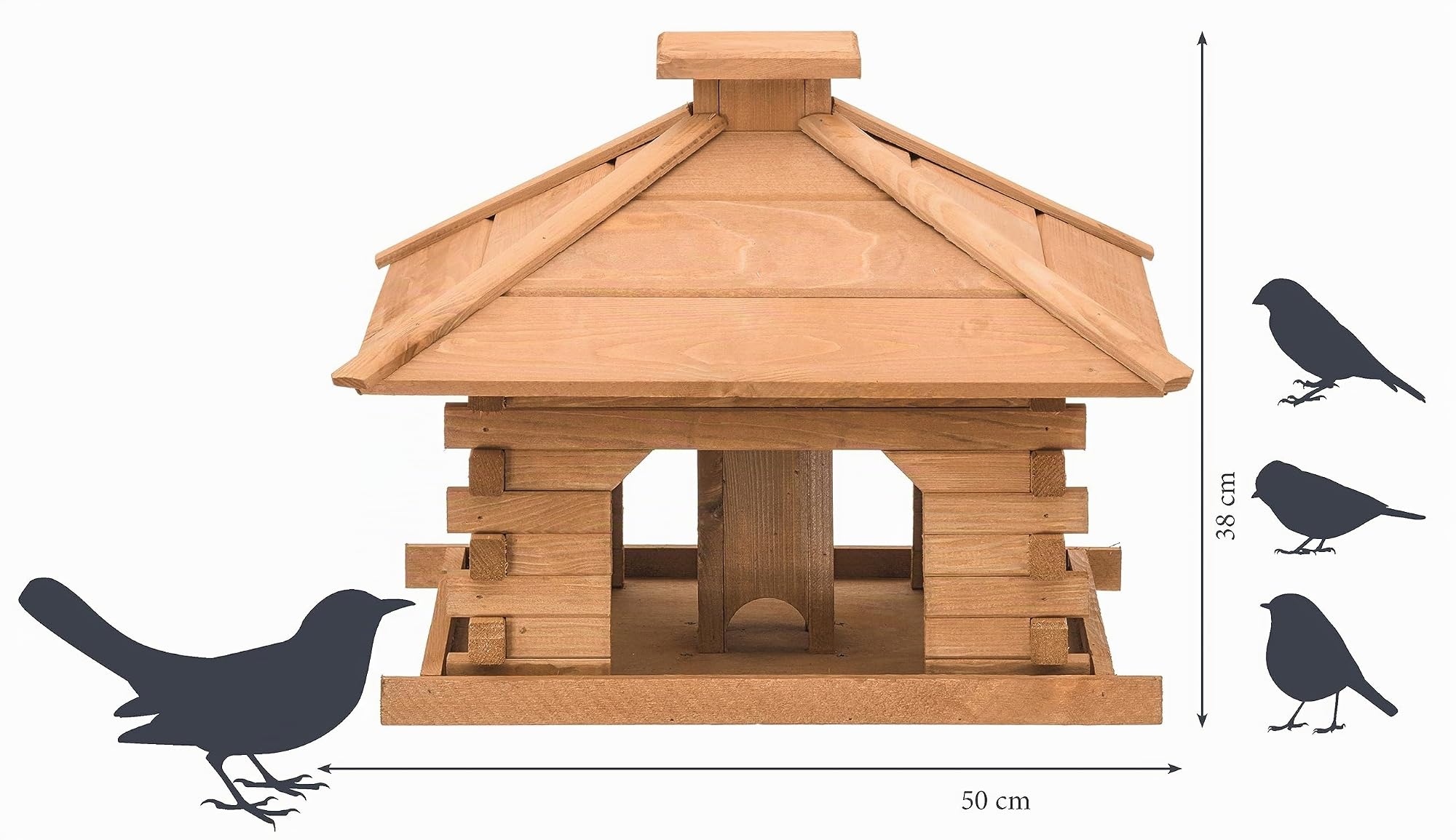 dobar® 45300e Vogelfutterhaus Blockhaus Quadratisch - Vogelhaus aus Massivholz - XL Vogelfutterstation mit Futtersilo - Vogelvilla mit Holzdach - 50 x 50 x 38 cm - Braun