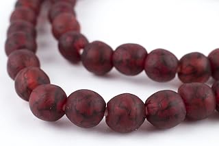 The Bead Chest African Recycled Glass Beads – Handmade in Ghana – Red Black Swirl 11mm Strand for Jewelry Making, Crafts, and Home Decor I Approximately 48 Beads
