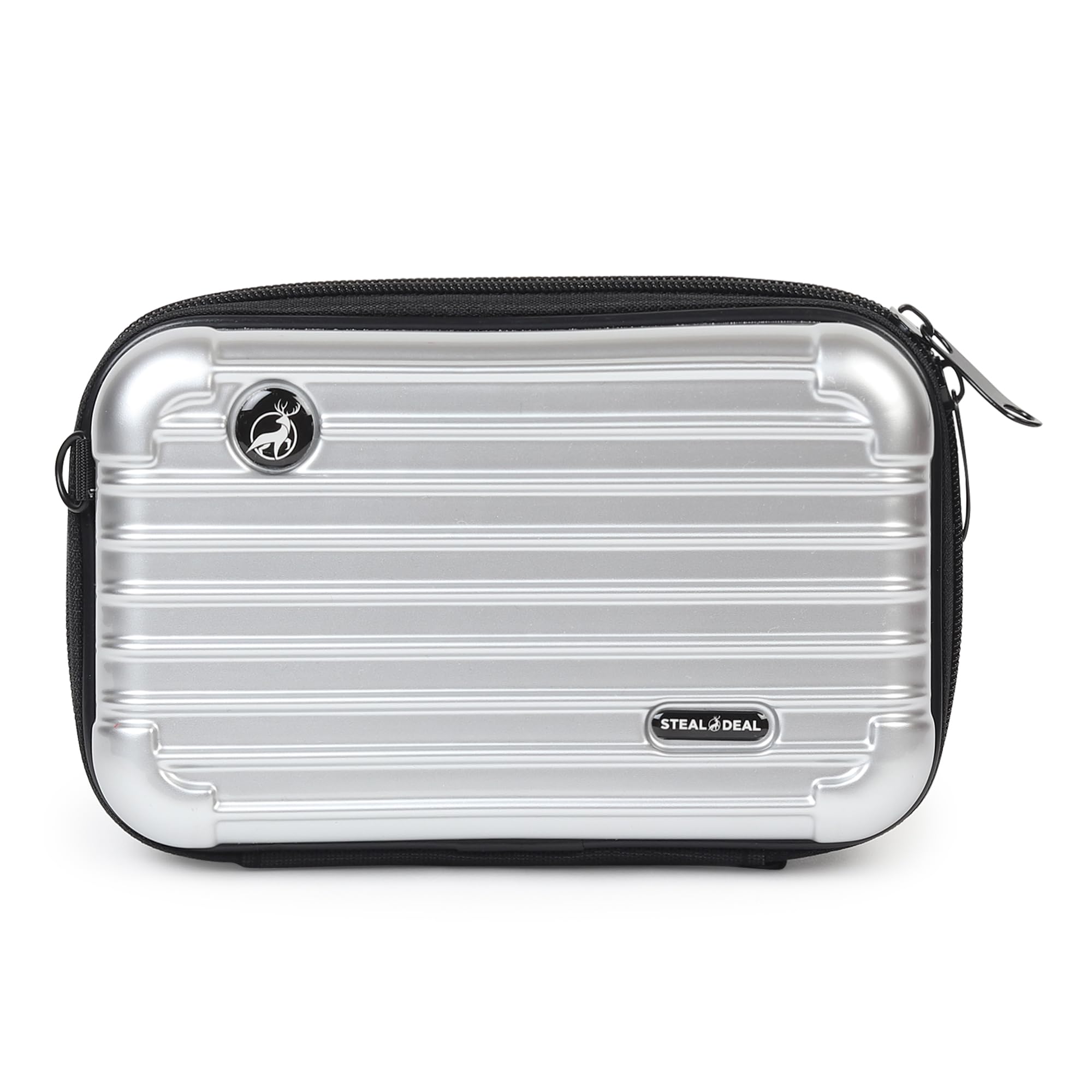 Hard Shell Travel Organizer Pouch for Electronics & Cosmetics | Shockproof EVA Case with Mesh Pockets & Wrist Strap | Silver-image-22