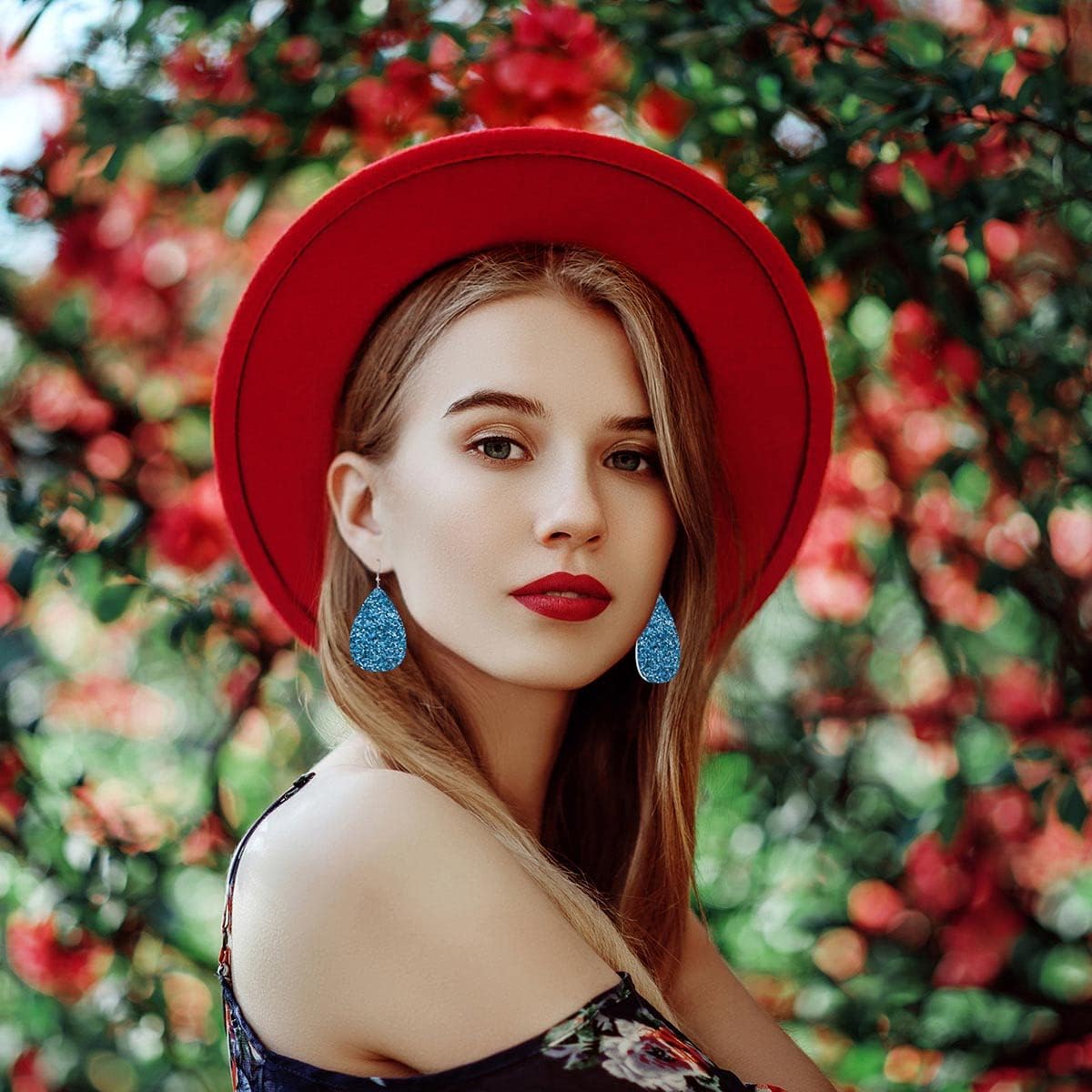 Zokola Sequined Blue Tear Drop Ear Rings For Women Dangling, Shiny Blue Sequined Circles Friends Fashion Faux Leather Earrings For Bridals Wedding Party Holiday - Image 8