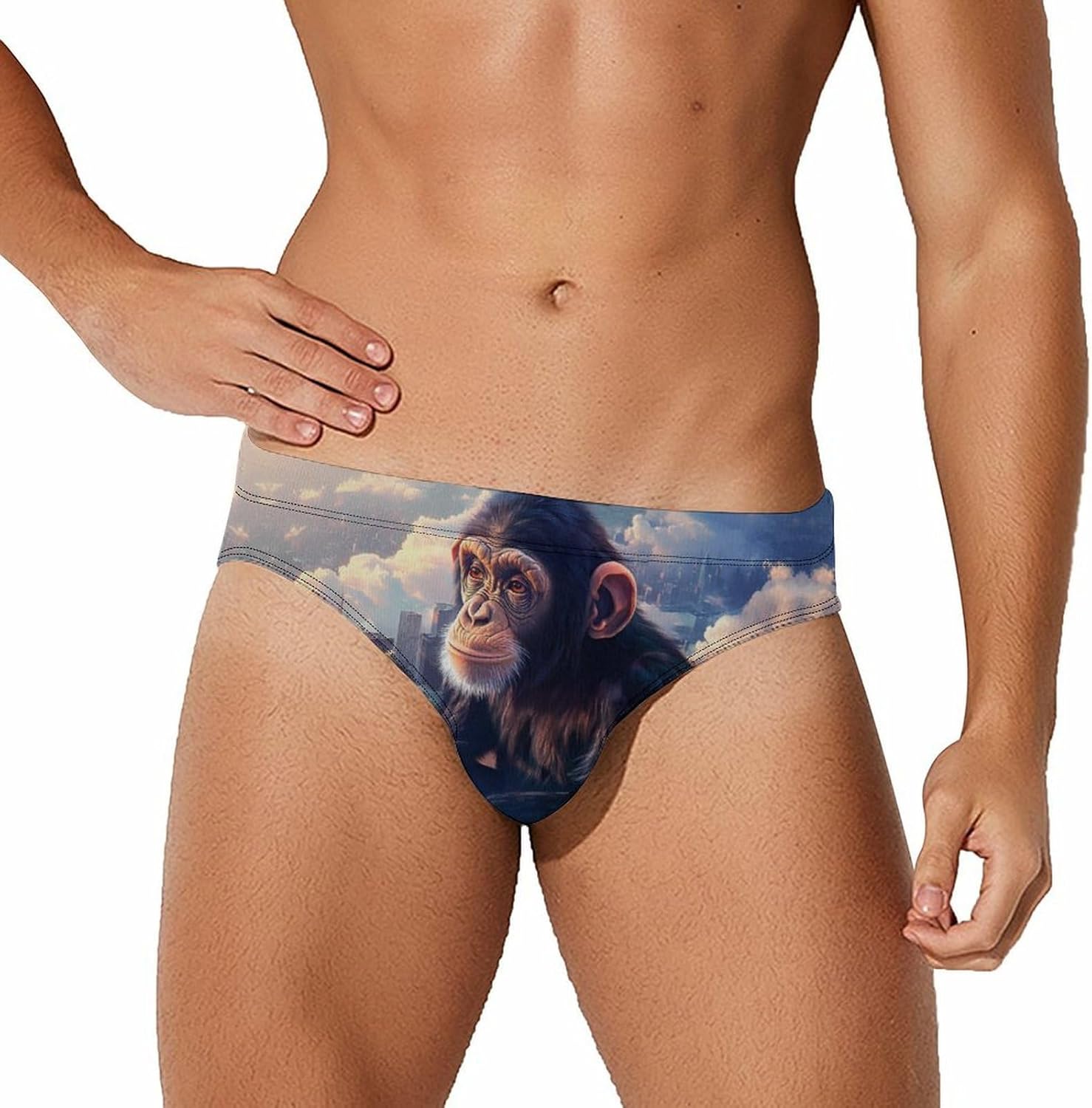 New York City-Chimpanzee Men's Swimsuit Brief Sexy Bikini Briefs Retro Printed Swimwear Quick Dry Swimming Trunks 3X-Large