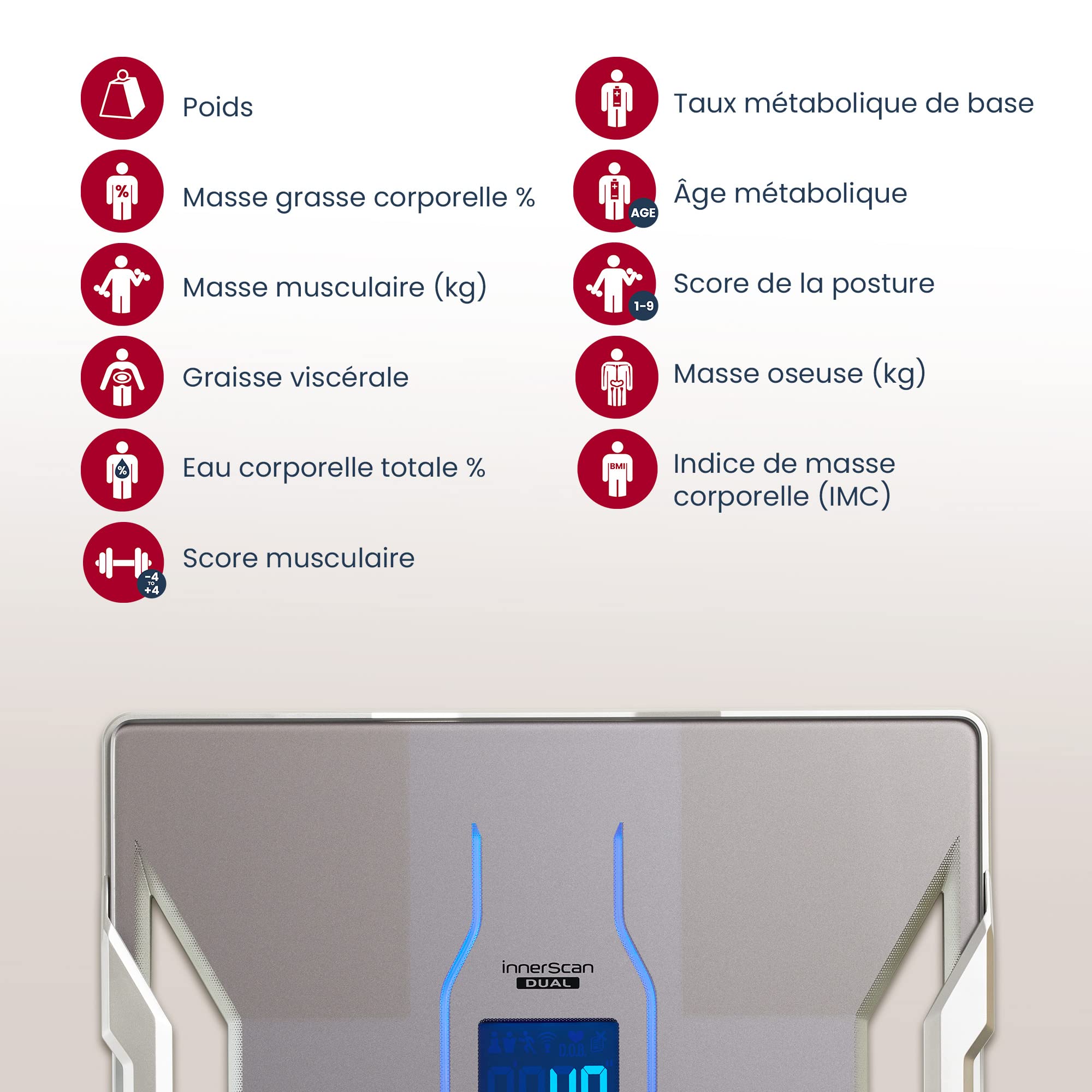TANITA RD-953 Balance de Composition Corporelle Intelligente avec Application Gratuite Score de Qualité Musculaire Unique 11 Mesures Platine
